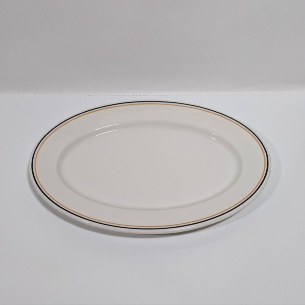 Syracuse China Restaurant Oval Platter Black Tan Stripes 12.5 Inch USA Made
